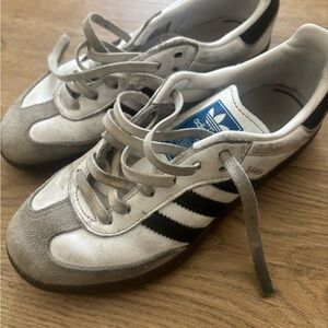 Adidas White and Gray Sneakers with Black Stripes